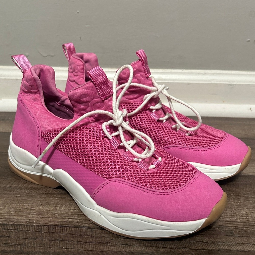 Gianni Bini Shoes Womens 7.5 Pink Rizwell Mesh Leather Chunky Y2k Gym Sneakers